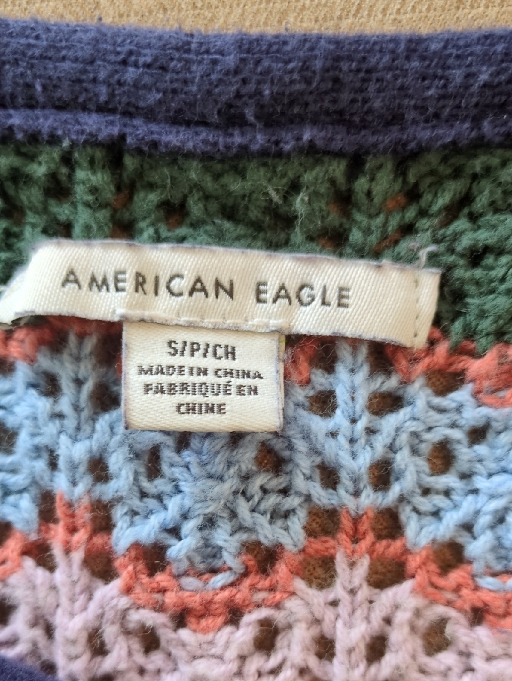 American Eagle Crochet Striped Halter Top - Boho Festival Knit Crop Size S - Picture 4 of 6